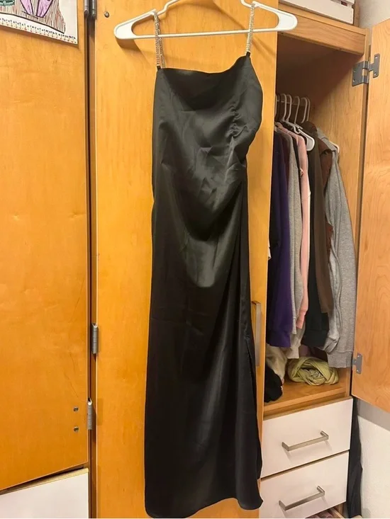 Papermoon Black Midi Slip Dress with Beaded Straps - Picture 2 of 4